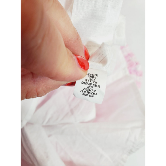 Janie and Jack Girls 12 Gingham Dress Pink White Smocked Puff Sleeve Preppy - Picture 5 of 9